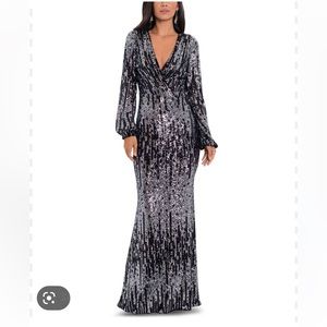 Betsy & Adam size 8 black and silver sequin formal dress